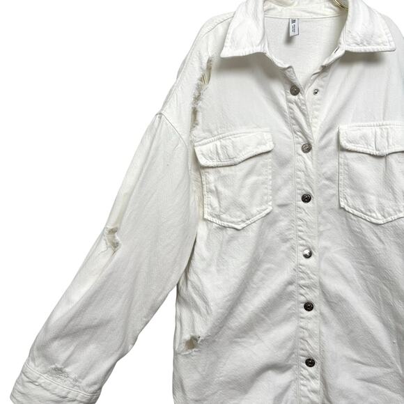 ZARA Off-White Distressed Cotton Utility Shacket Size M - Picture 7 of 9